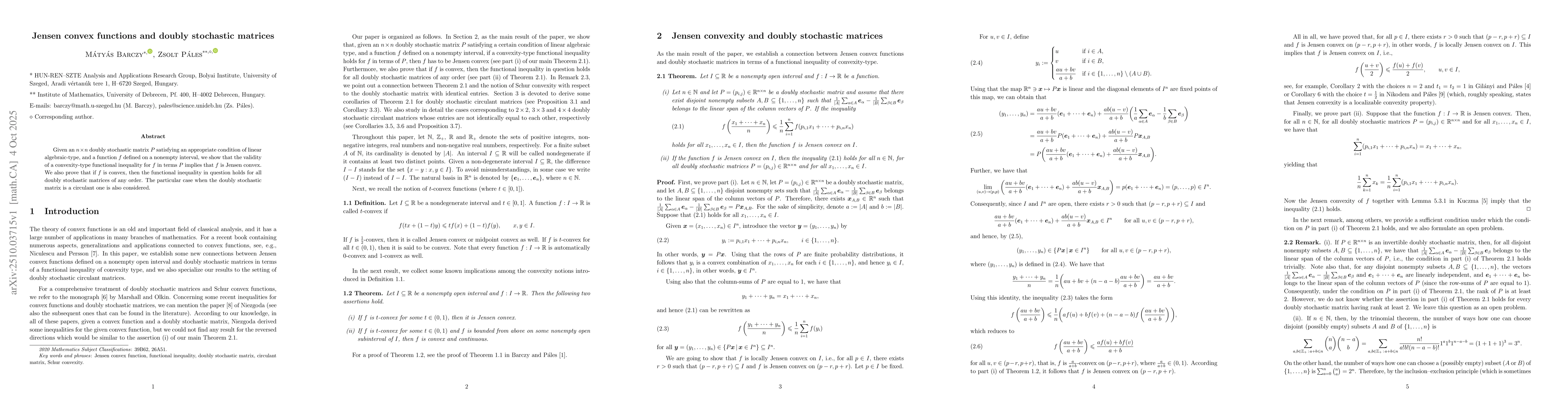 Thumbnail for Jensen convex functions and doubly stochastic matrices
