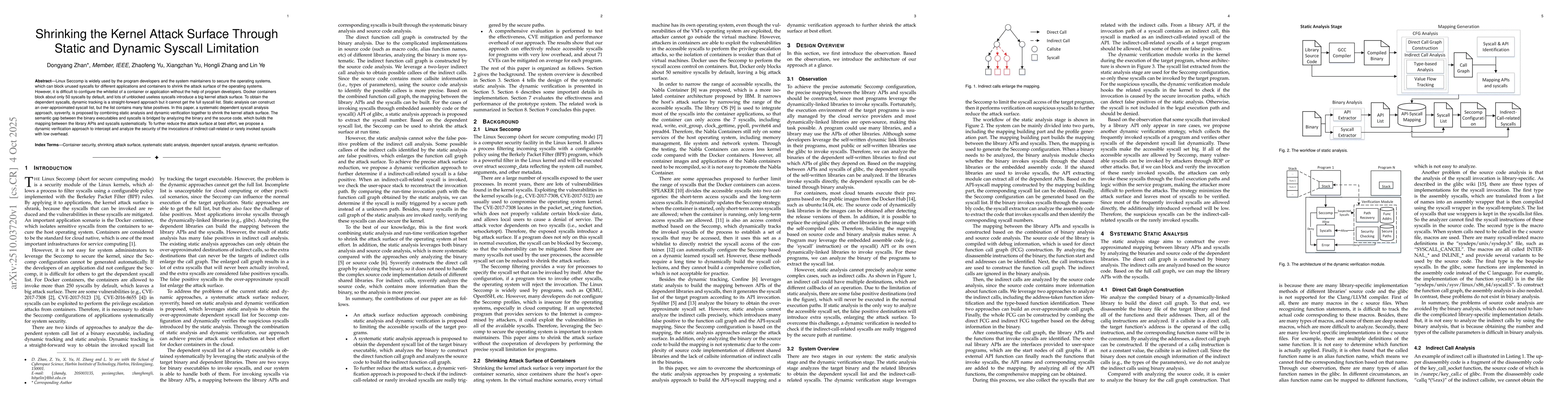 Thumbnail for Shrinking the Kernel Attack Surface Through Static and Dynamic Syscall
  Limitation