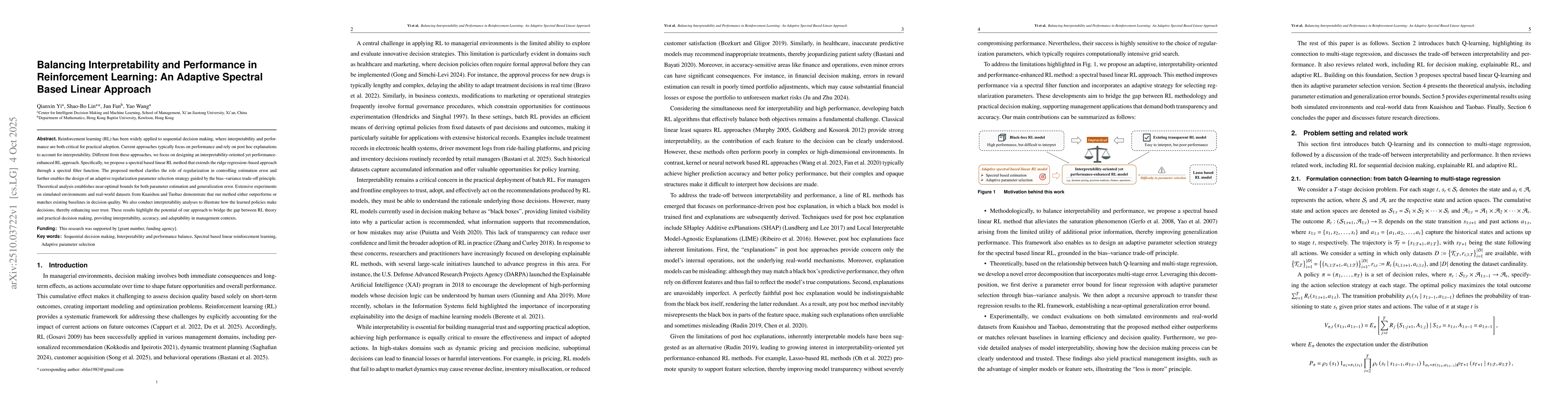 Thumbnail for Balancing Interpretability and Performance in Reinforcement Learning: An
  Adaptive Spectral Based Linear Approach