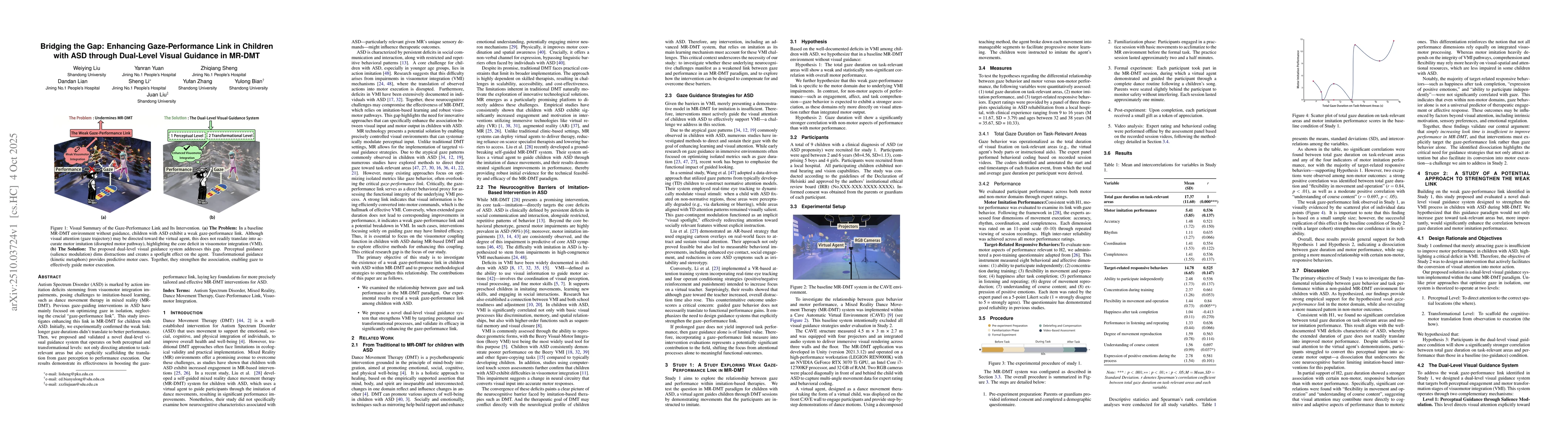 Thumbnail for Bridging the Gap: Enhancing Gaze-Performance Link in Children with ASD
  through Dual-Level Visual Guidance in MR-DMT