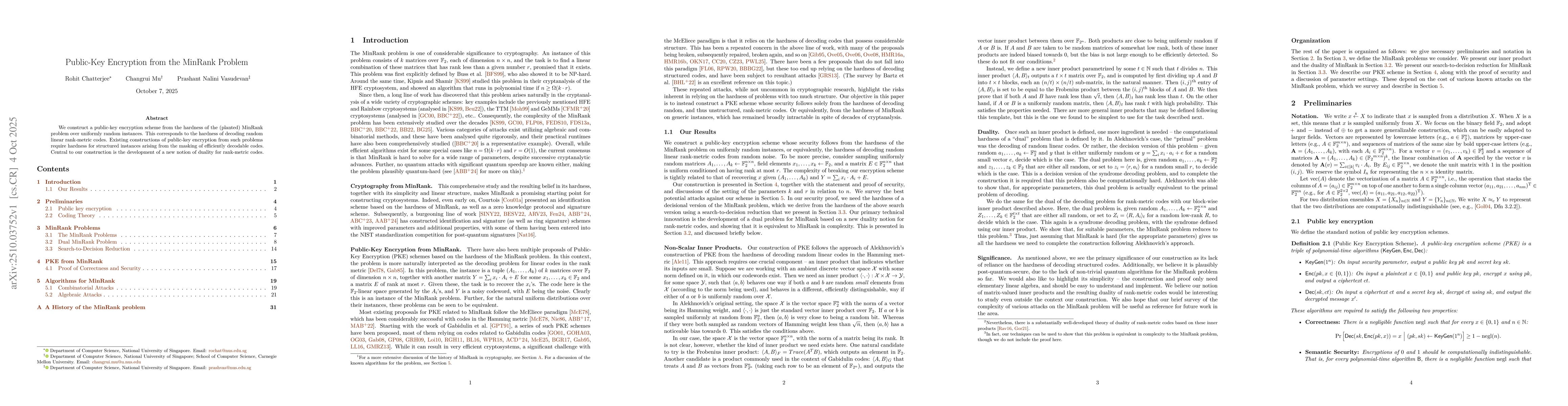 Thumbnail for Public-Key Encryption from the MinRank Problem