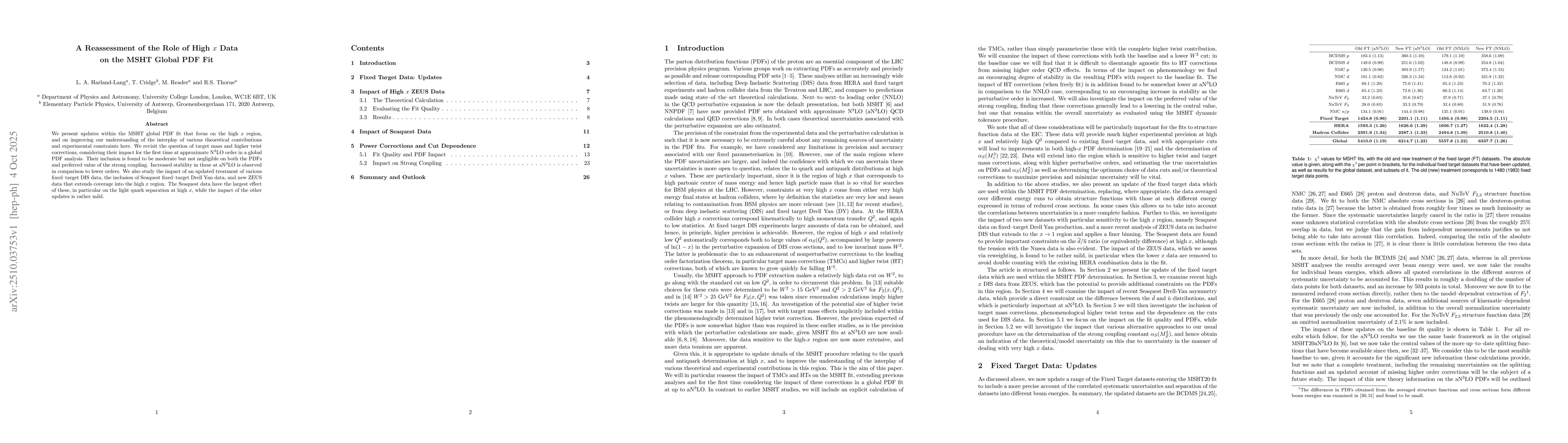 Thumbnail for A reassessment of the role of high $x$ data on the MSHT global PDF fit