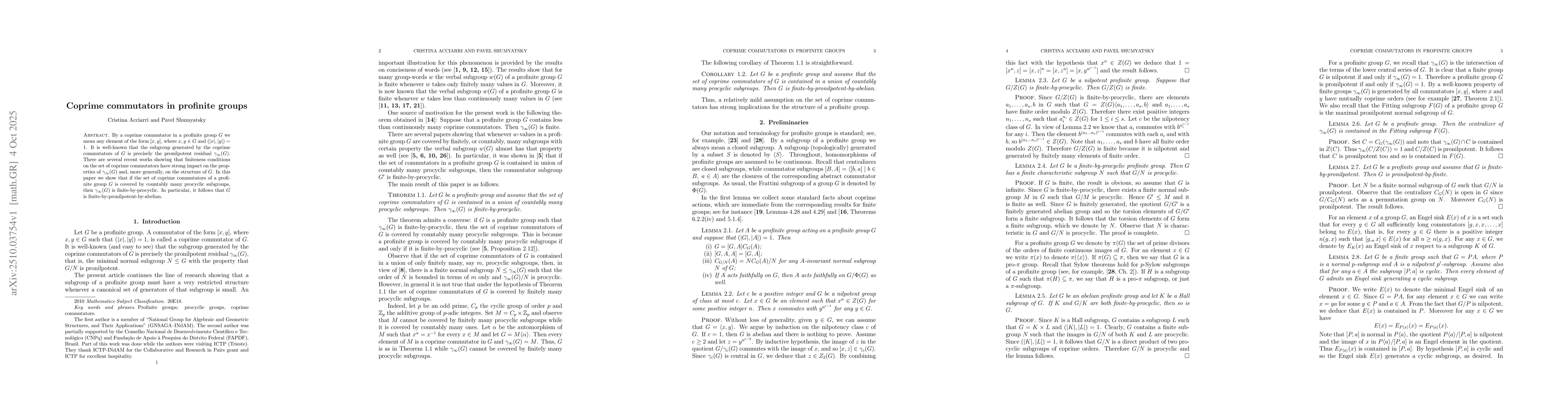 Thumbnail for Coprime commutators in profinite groups