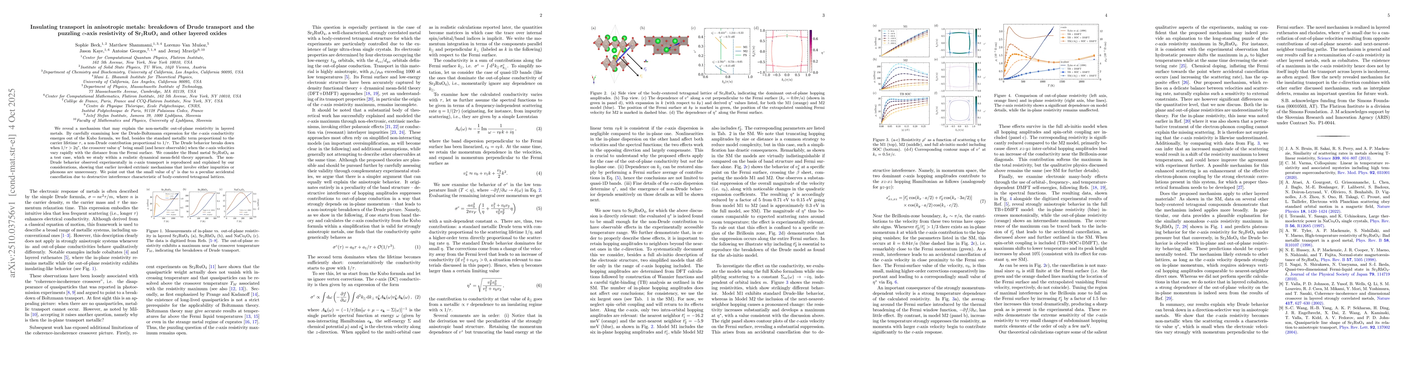 Thumbnail for Insulating transport in anisotropic metals: breakdown of Drude transport
  and the puzzling $c$-axis resistivity of Sr$_2$RuO$_4$ and other layered
  oxides