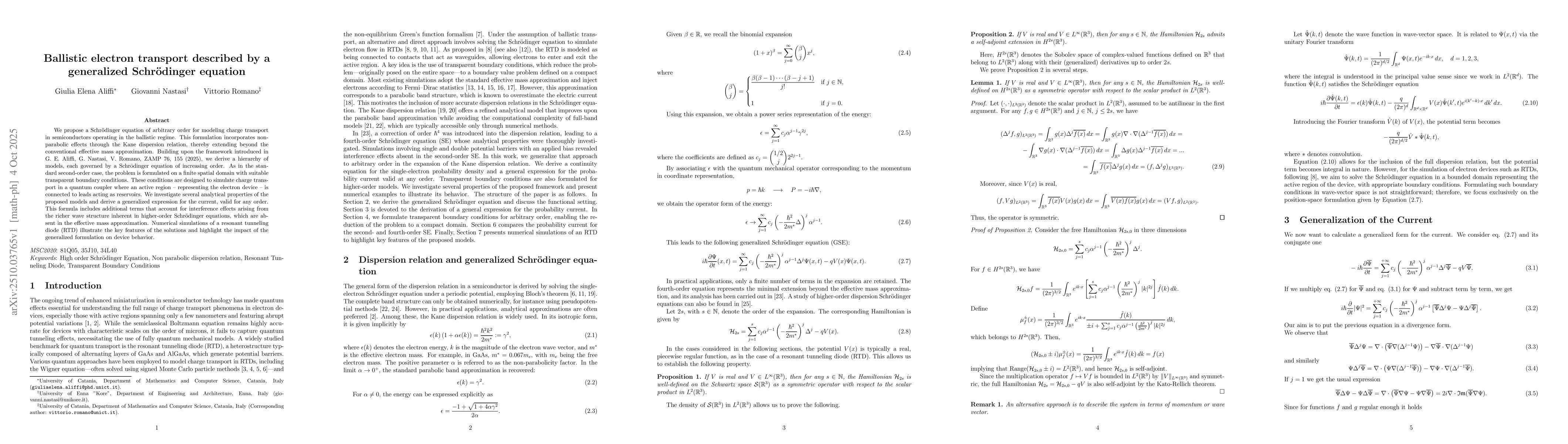 Thumbnail for Ballistic electron transport described by a generalized Schrödinger
  equation