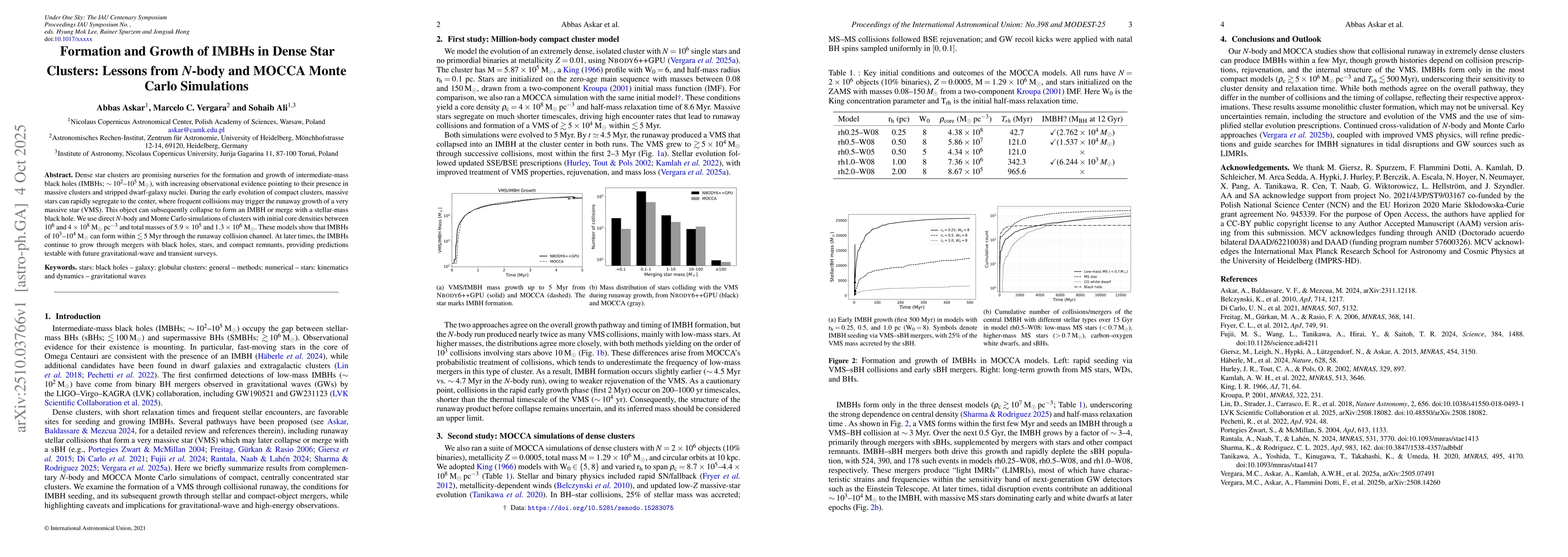 Thumbnail for Formation and growth of intermediate-mass black holes in dense star
  clusters: Lessons from N-body and MOCCA Monte Carlo Simulations