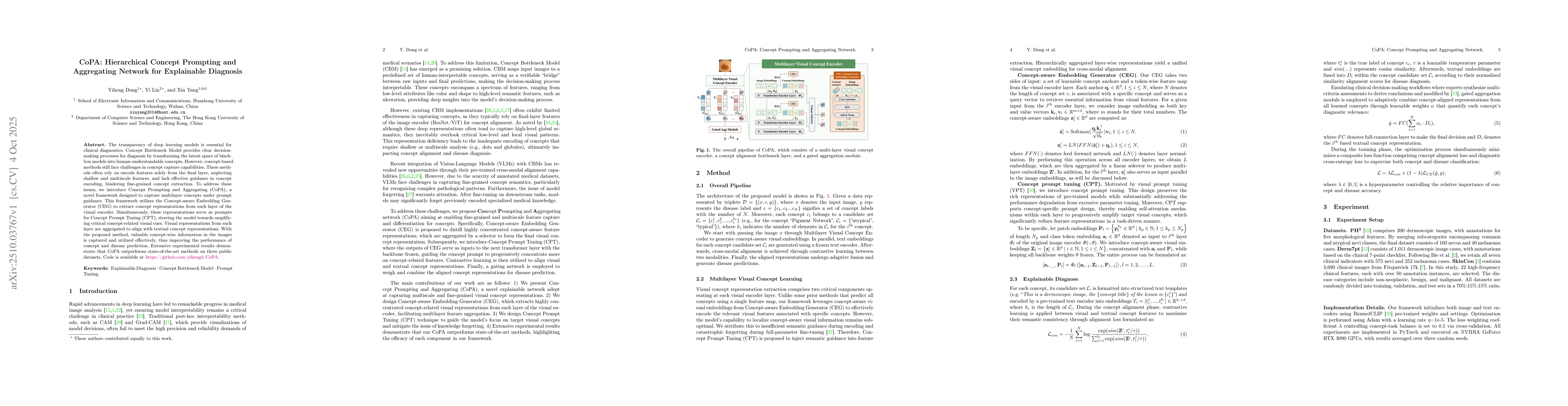 Thumbnail for CoPA: Hierarchical Concept Prompting and Aggregating Network for
  Explainable Diagnosis