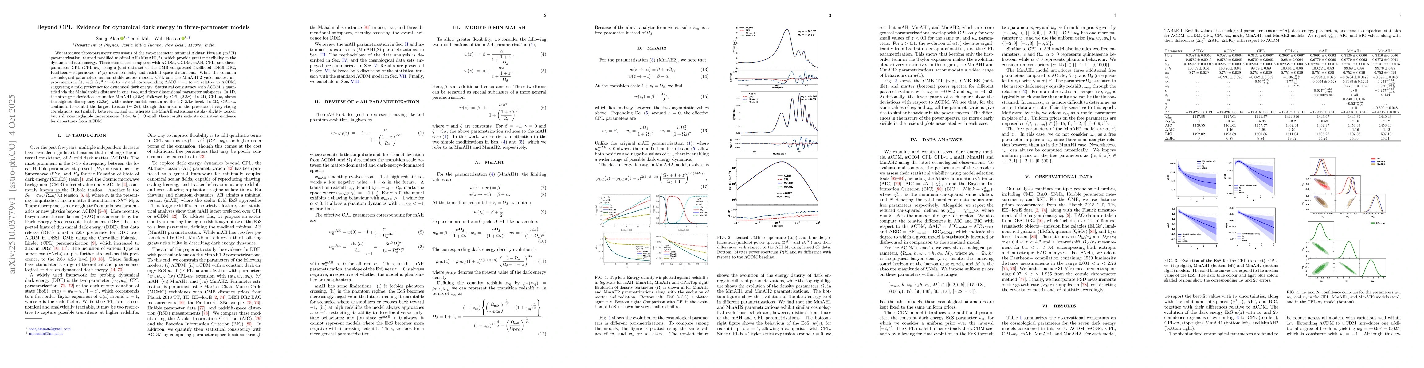 Thumbnail for Beyond CPL: Evidence for dynamical dark energy in three-parameter models