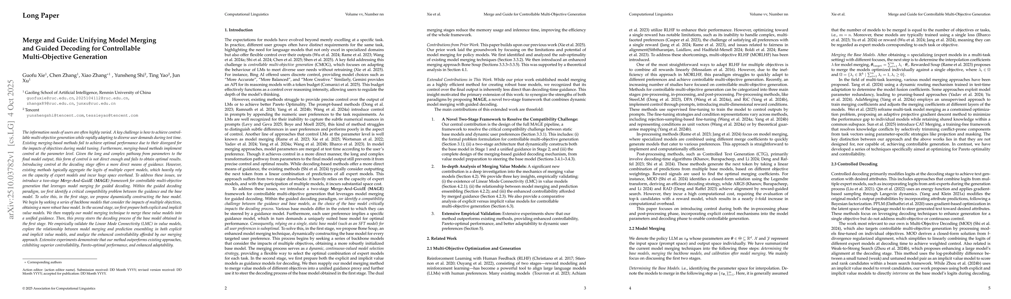 Thumbnail for Merge and Guide: Unifying Model Merging and Guided Decoding for
  Controllable Multi-Objective Generation