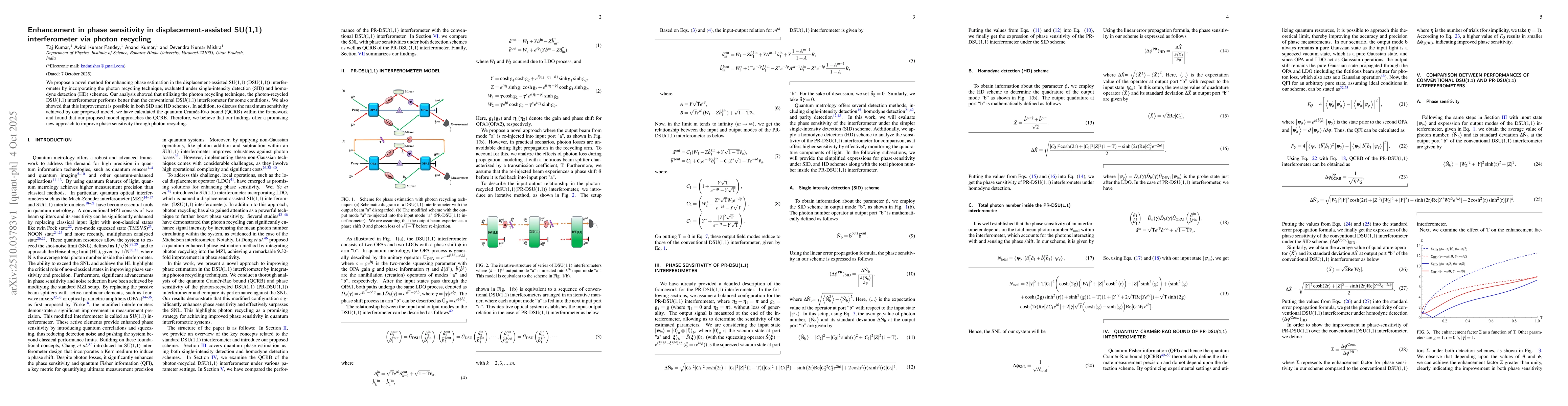 Thumbnail for Enhancement in phase sensitivity in displacement-assisted SU(1,1)
  interferometer via photon recycling