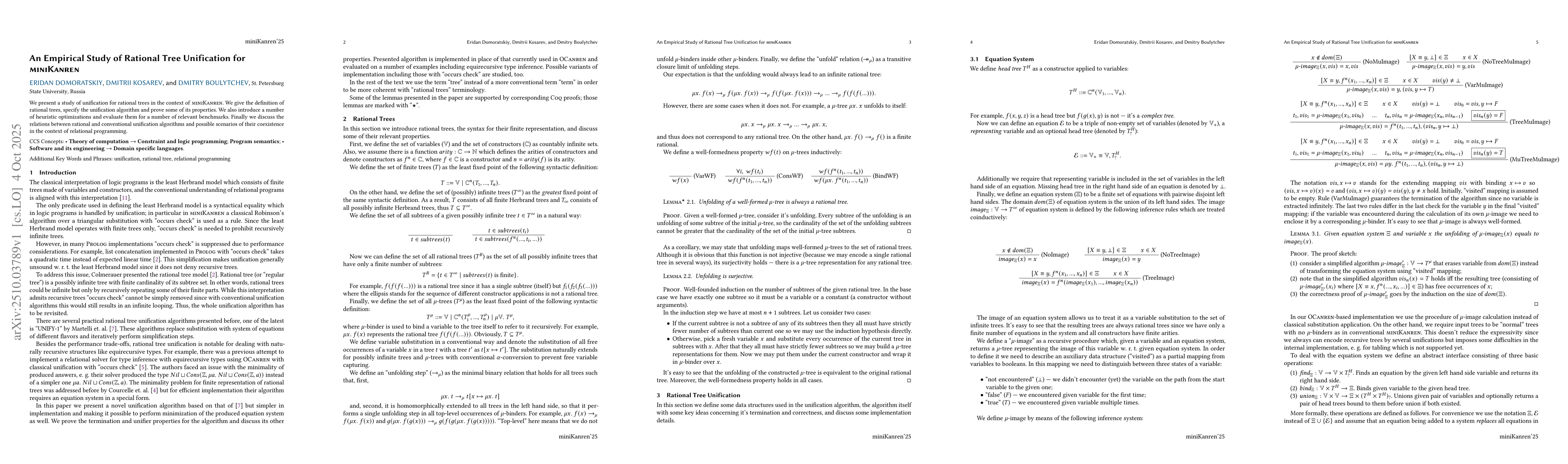 Thumbnail for An Empirical Study of Rational Tree Unification for miniKanren