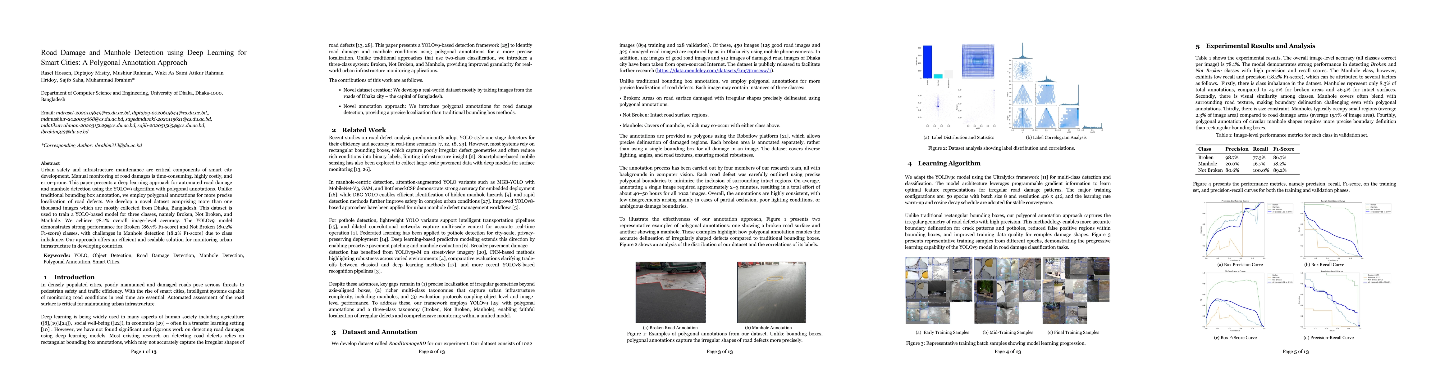 Thumbnail for Road Damage and Manhole Detection using Deep Learning for Smart Cities:
  A Polygonal Annotation Approach