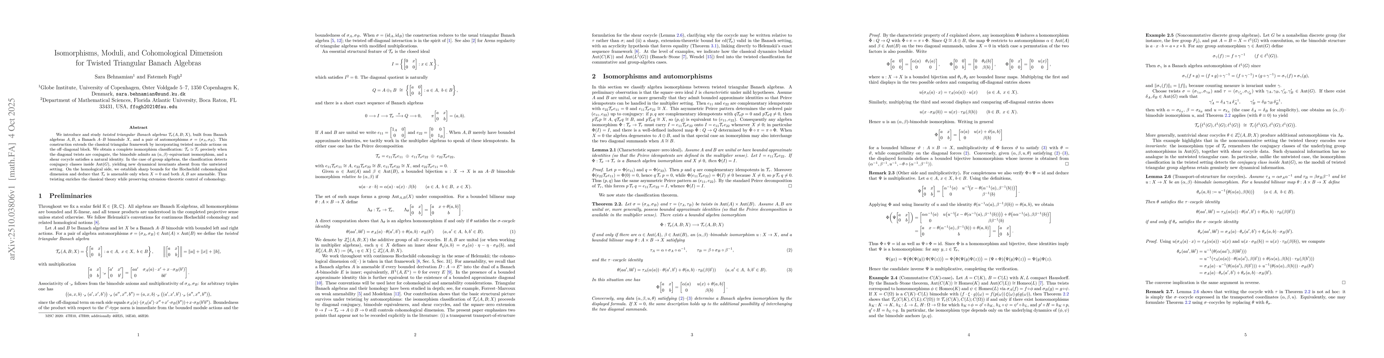 Thumbnail for Isomorphisms, Moduli, and Cohomological Dimension for Twisted Triangular
  Banach Algebras