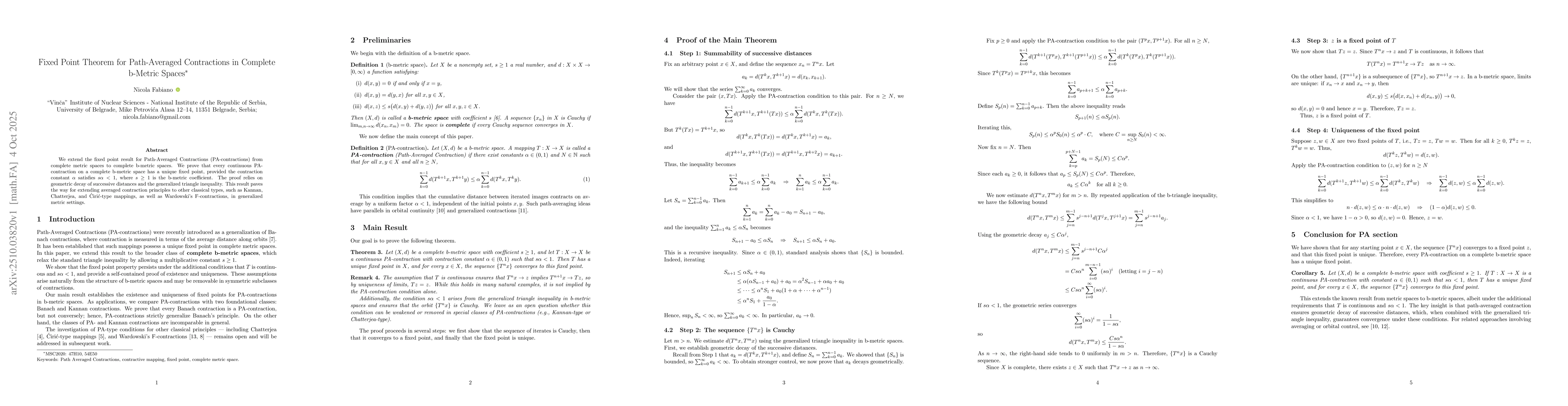 Thumbnail for Fixed Point Theorem for Path-Averaged Contractions in Complete b-Metric
  Spaces
