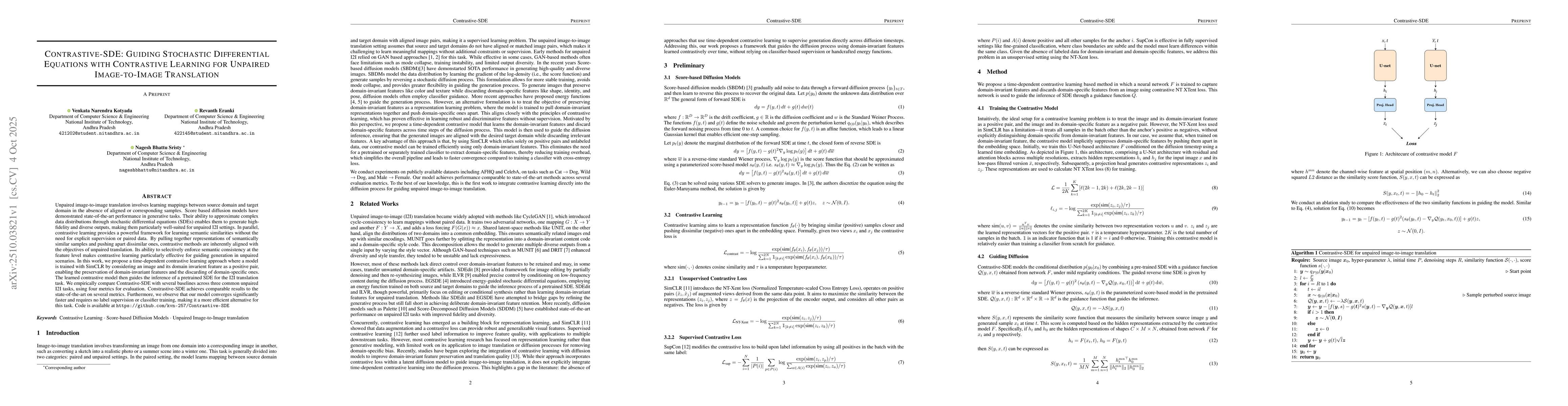 Thumbnail for Contrastive-SDE: Guiding Stochastic Differential Equations with
  Contrastive Learning for Unpaired Image-to-Image Translation