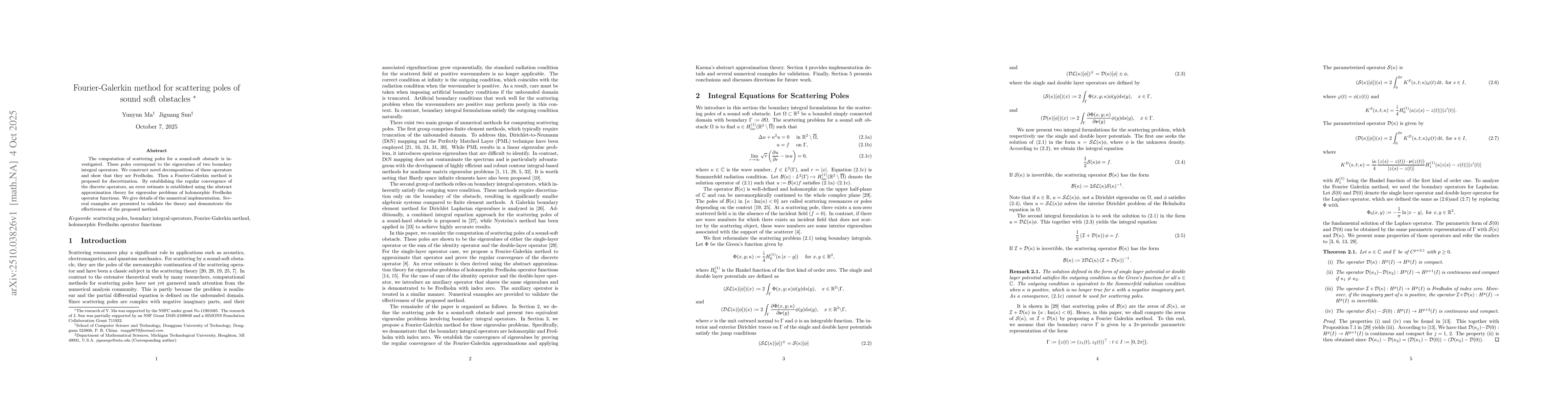 Thumbnail for Fourier-Galerkin method for scattering poles of sound soft obstacles