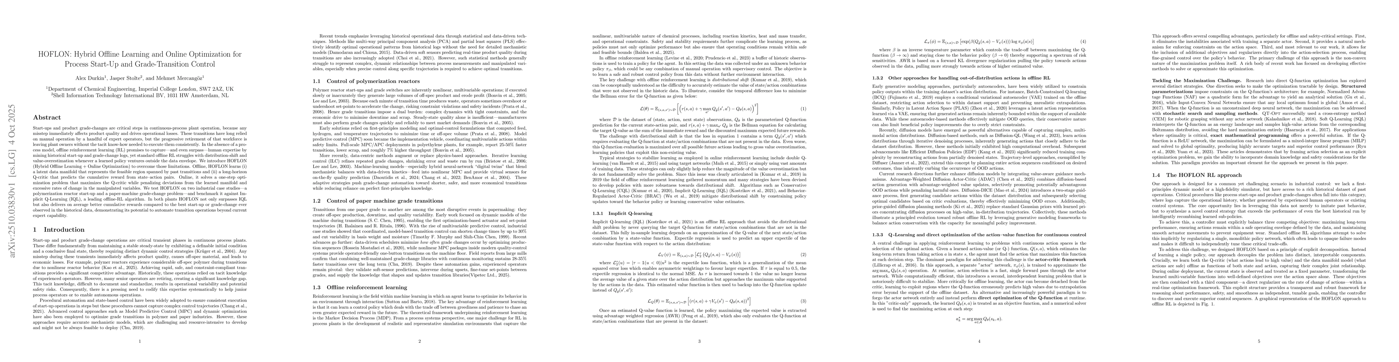 Thumbnail for HOFLON: Hybrid Offline Learning and Online Optimization for Process
  Start-Up and Grade-Transition Control