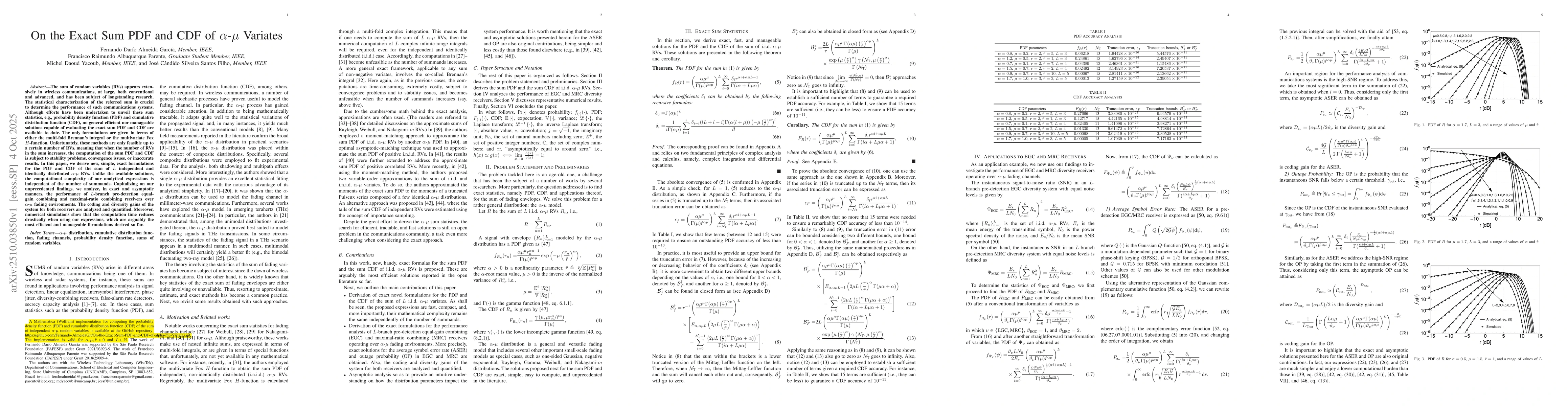 Thumbnail for On the Exact Sum PDF and CDF of α-μ Variates