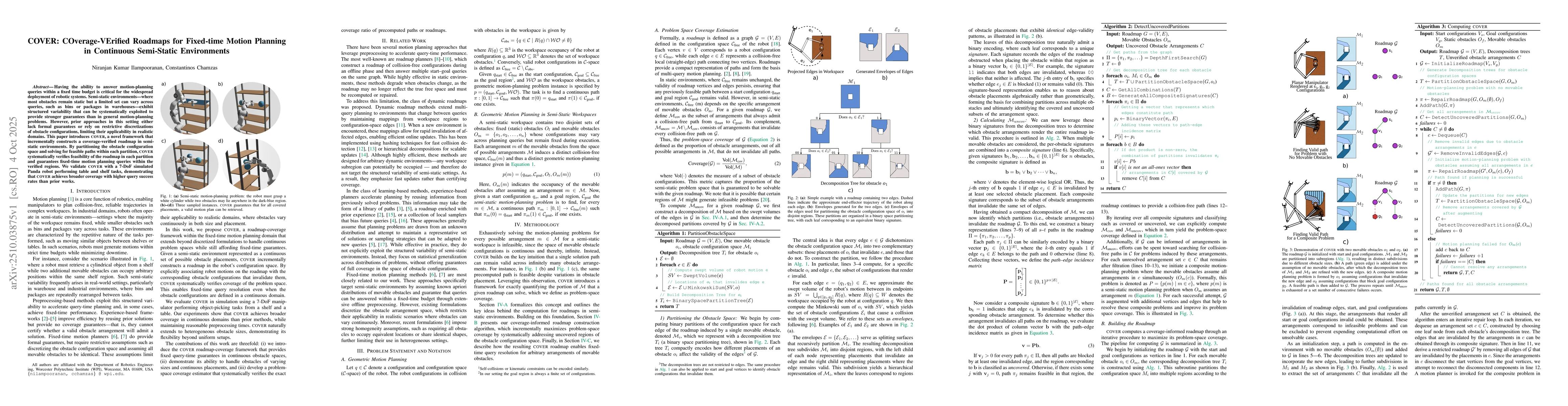 Thumbnail for COVER:COverage-VErified Roadmaps for Fixed-time Motion Planning in
  Continuous Semi-Static Environments