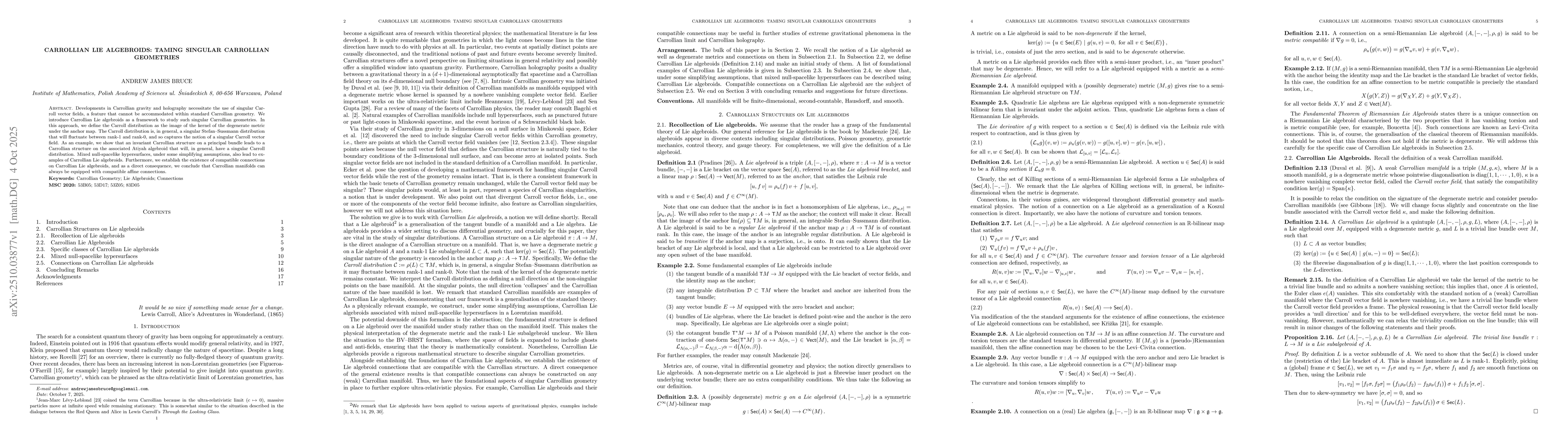 Thumbnail for Carrollian Lie Algebroids: Taming Singular Carrollian Geometries