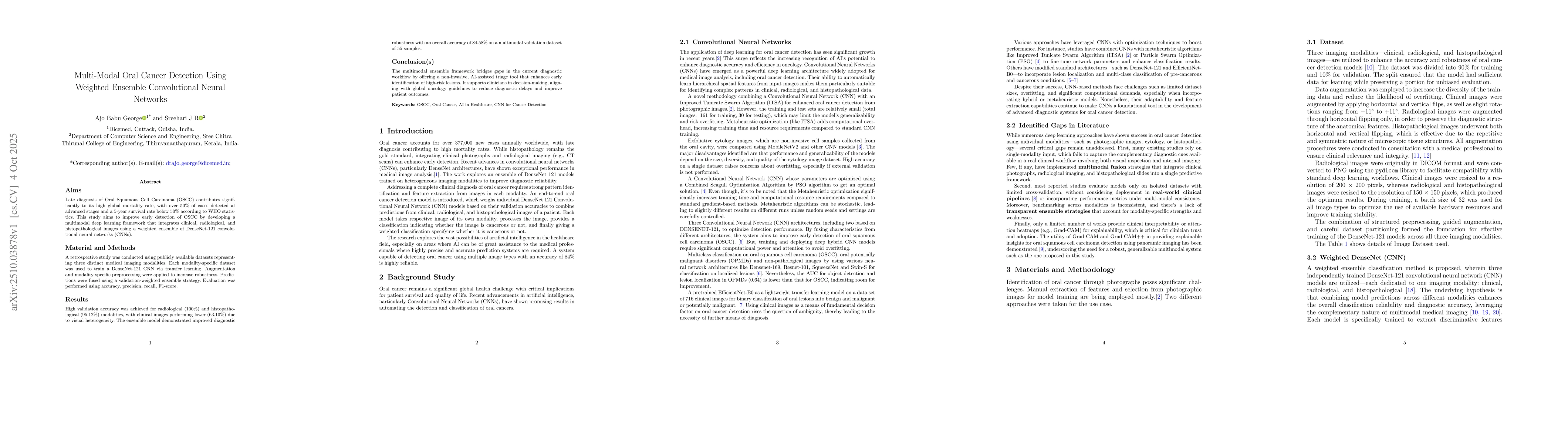 Thumbnail for Multi-Modal Oral Cancer Detection Using Weighted Ensemble Convolutional
  Neural Networks