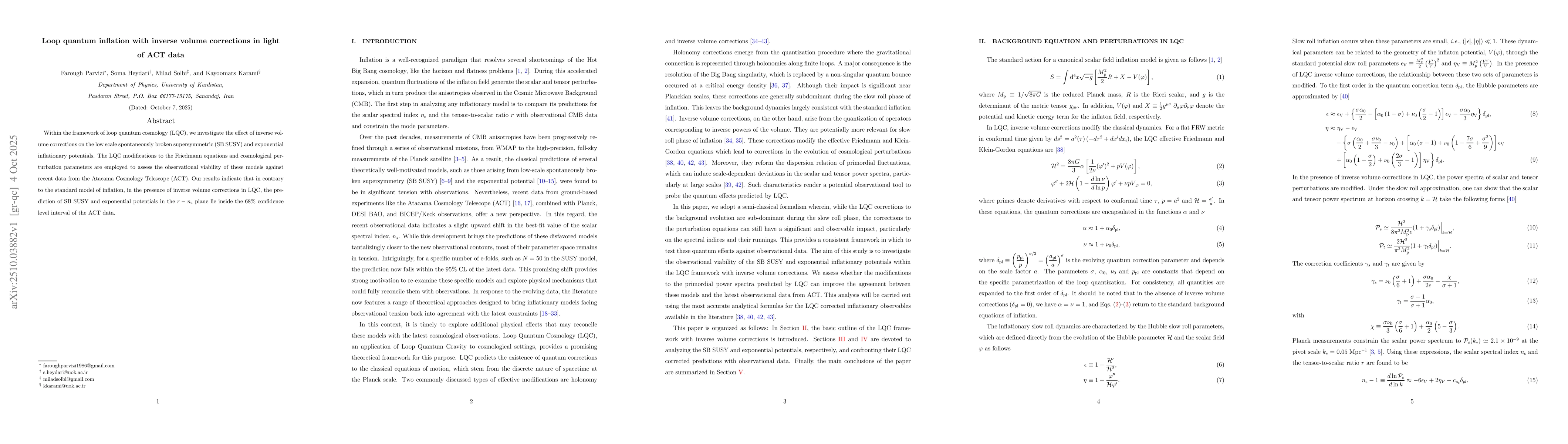 Thumbnail for Loop quantum inflation with inverse volume corrections in light of ACT
  data