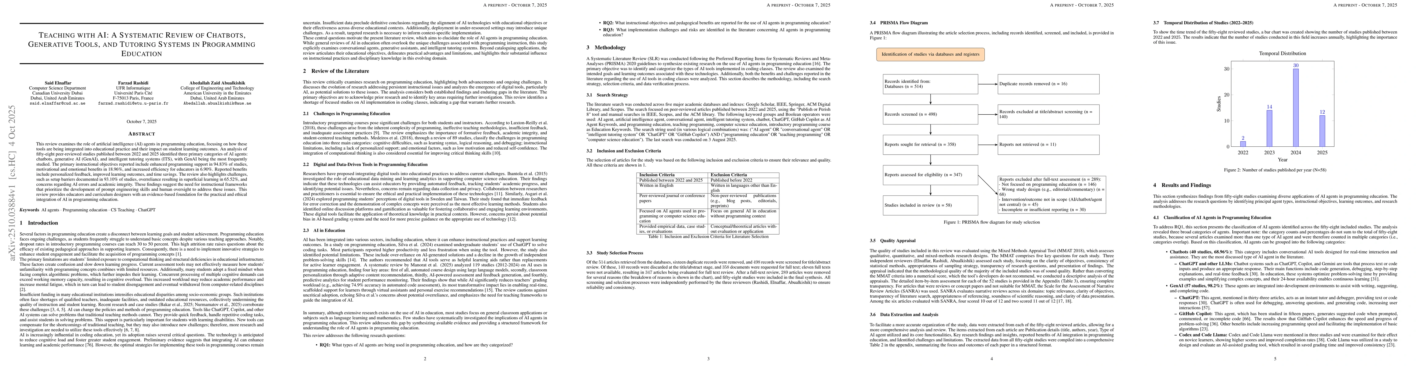Thumbnail for Teaching with AI: A Systematic Review of Chatbots, Generative Tools, and
  Tutoring Systems in Programming Education