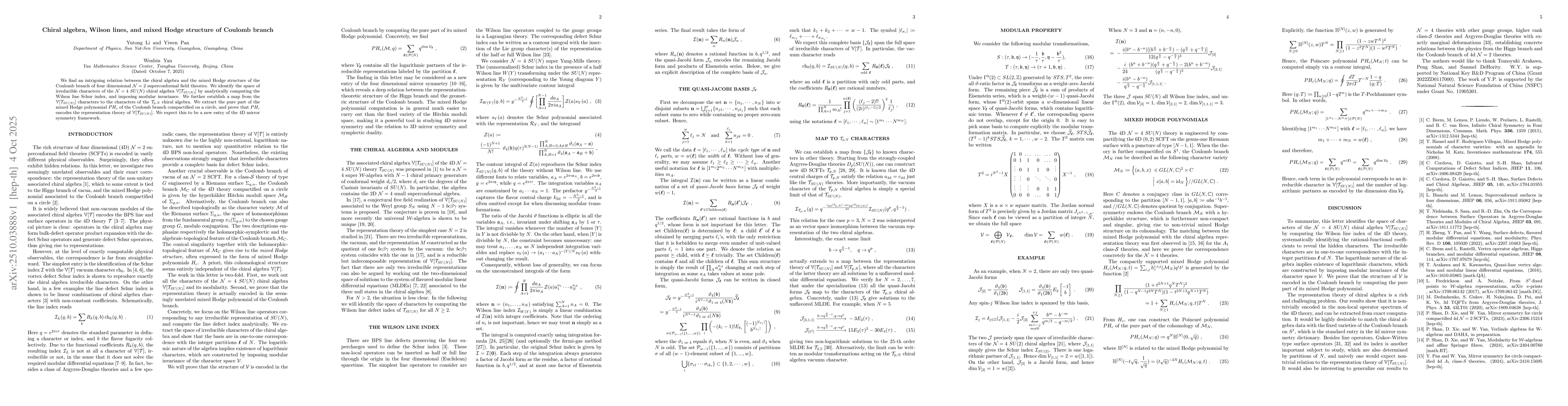 Thumbnail for Chiral algebra, Wilson lines, and mixed Hodge structure of Coulomb
  branch