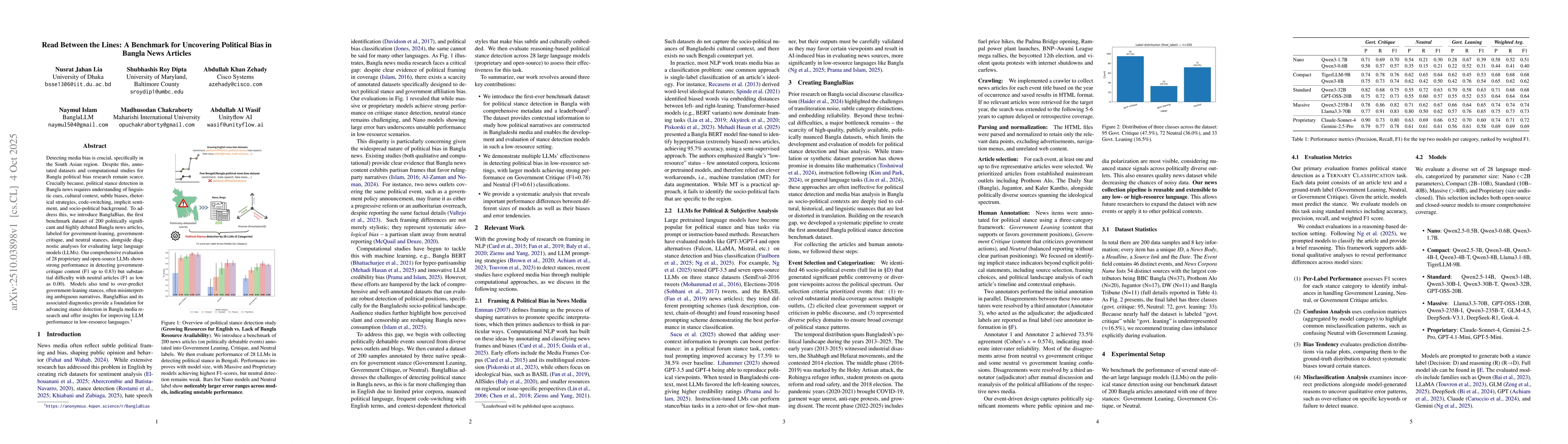 Thumbnail for Read Between the Lines: A Benchmark for Uncovering Political Bias in
  Bangla News Articles