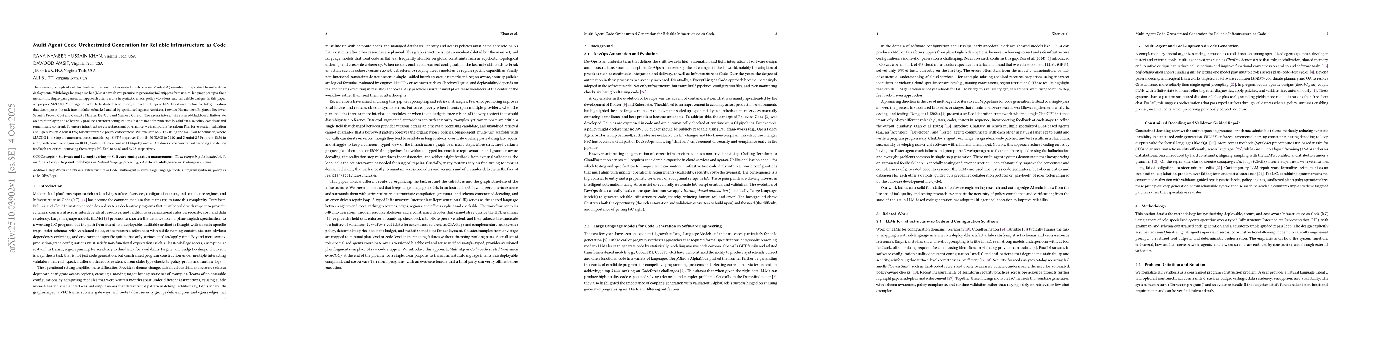 Thumbnail for Multi-Agent Code-Orchestrated Generation for Reliable
  Infrastructure-as-Code