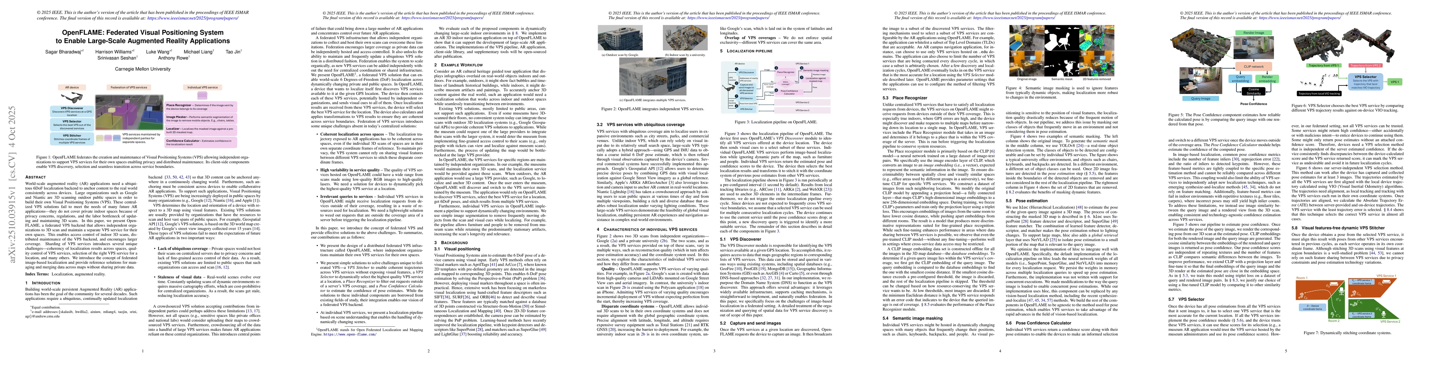 Thumbnail for OpenFLAME: Federated Visual Positioning System to Enable Large-Scale
  Augmented Reality Applications