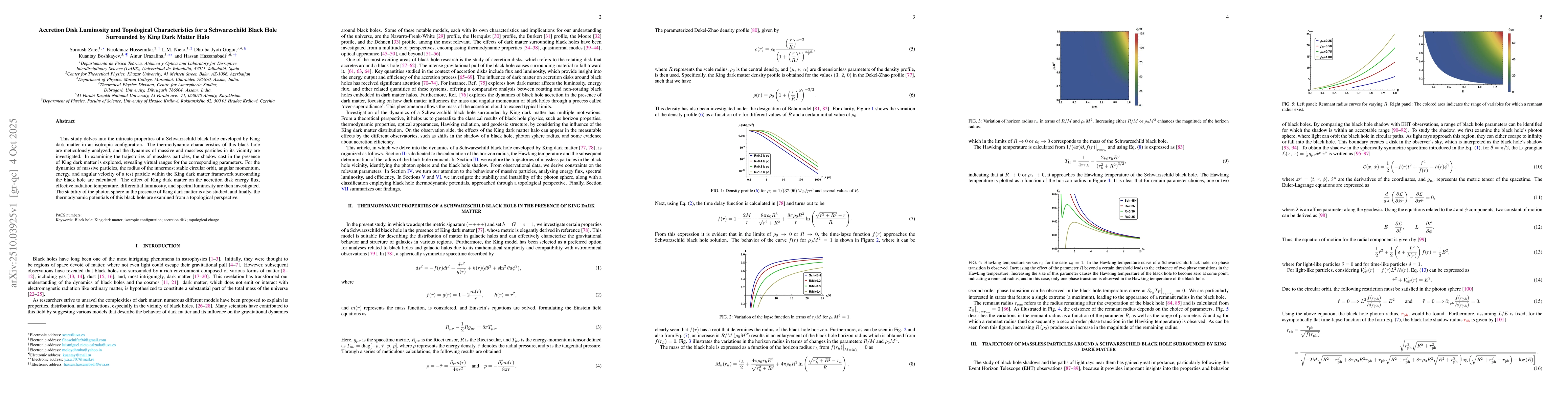 Thumbnail for Accretion Disk Luminosity and Topological Characteristics for a
  Schwarzschild Black Hole Surrounded by King Dark Matter Halo