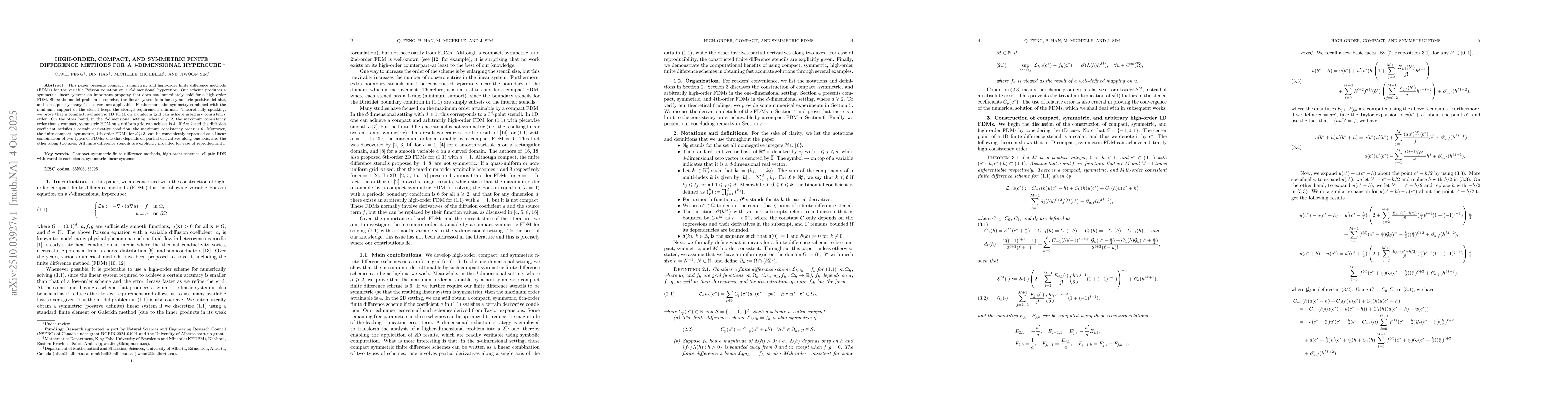 Thumbnail for High-order, Compact, and Symmetric Finite Difference Methods for a
  $d$-Dimensional Hypercube