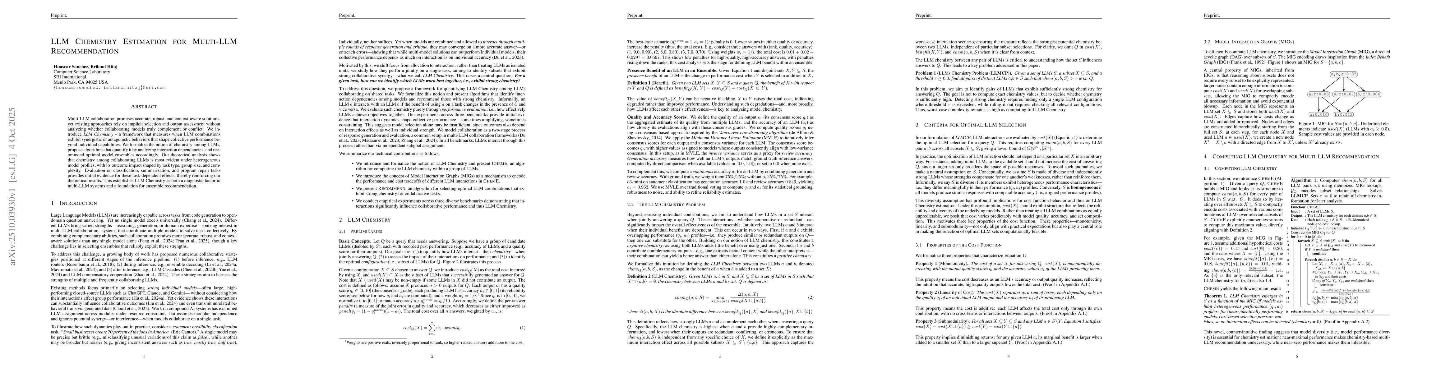 Thumbnail for LLM Chemistry Estimation for Multi-LLM Recommendation