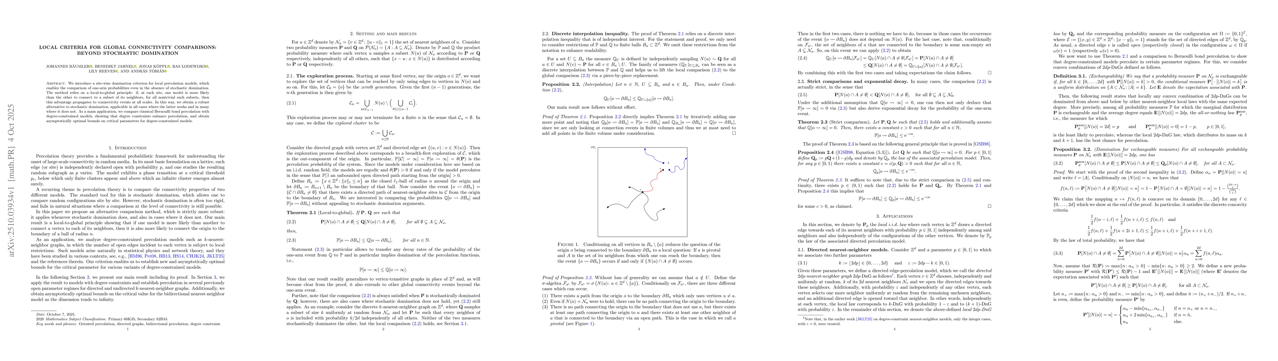 Thumbnail for Local criteria for global connectivity comparisons: beyond stochastic
  domination