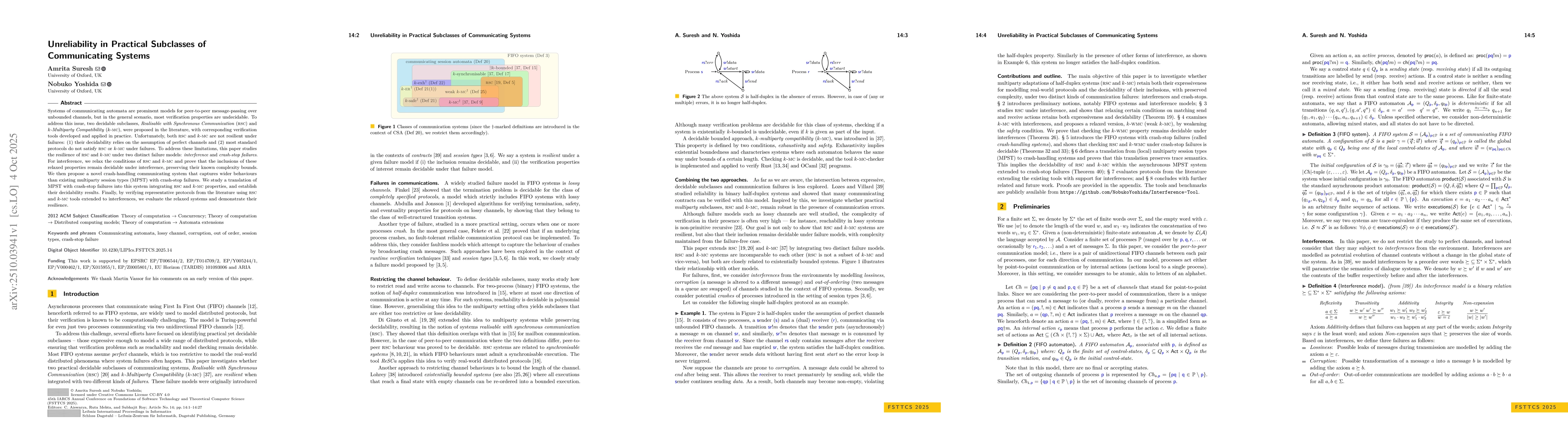 Thumbnail for Unreliability in Practical Subclasses of Communicating Systems