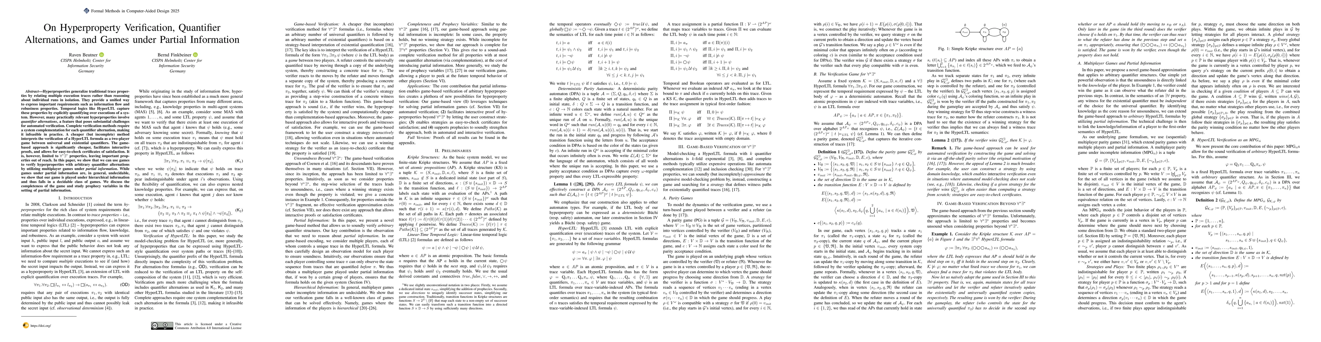Thumbnail for On Hyperproperty Verification, Quantifier Alternations, and Games under
  Partial Information