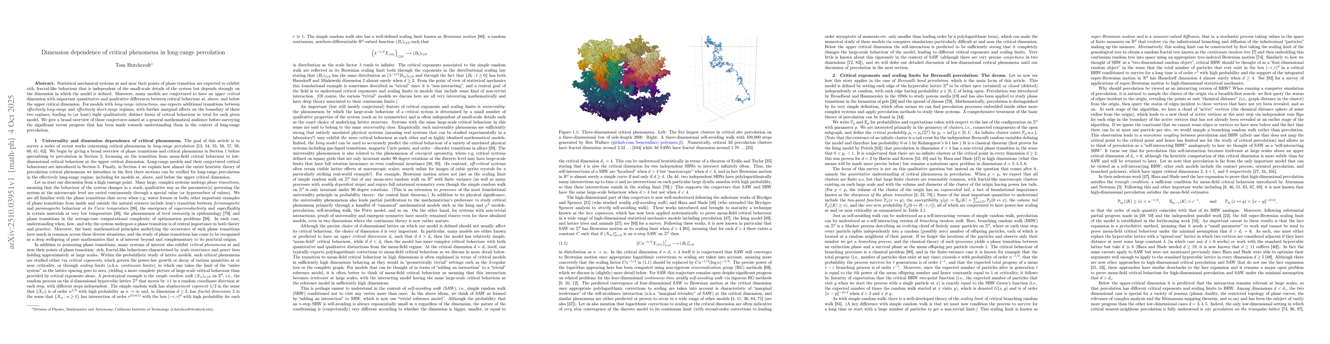Thumbnail for Dimension dependence of critical phenomena in long-range percolation
