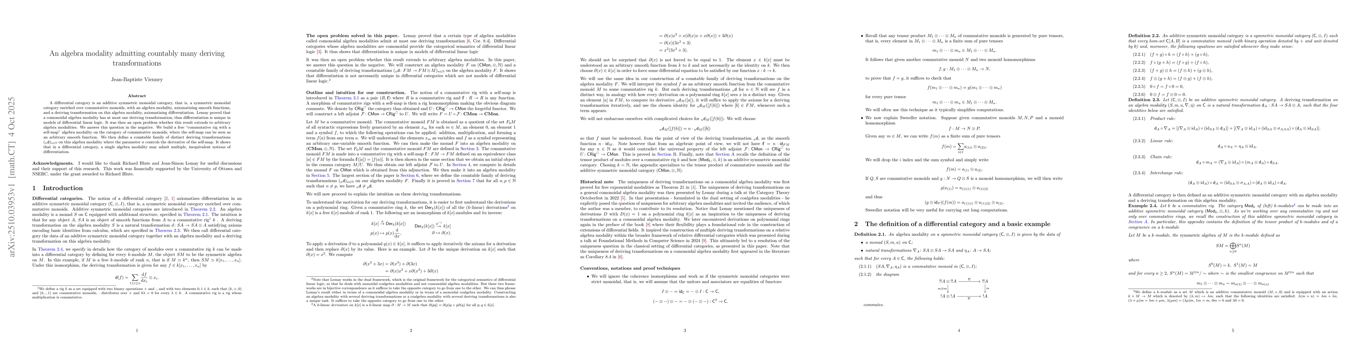 Thumbnail for An algebra modality admitting countably many deriving transformations