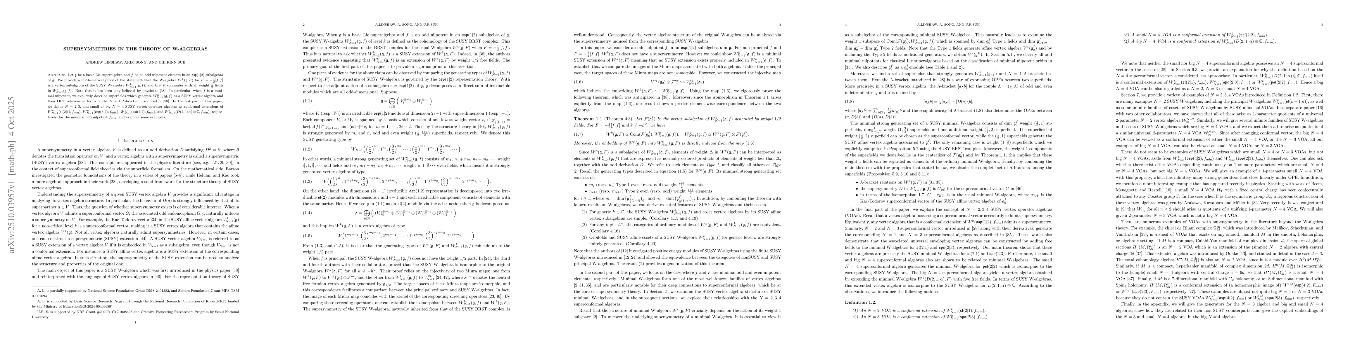 Thumbnail for Supersymmetries in the theory of W-algebras