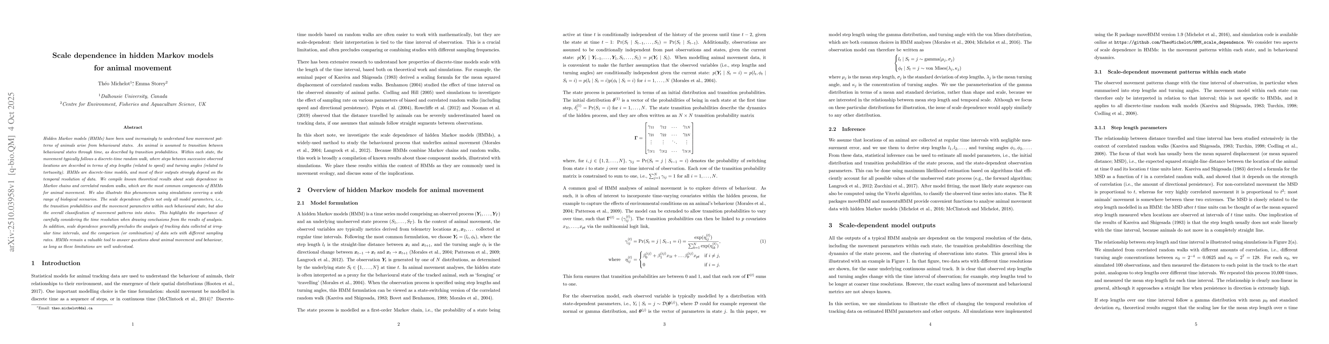 Thumbnail for Scale dependence in hidden Markov models for animal movement