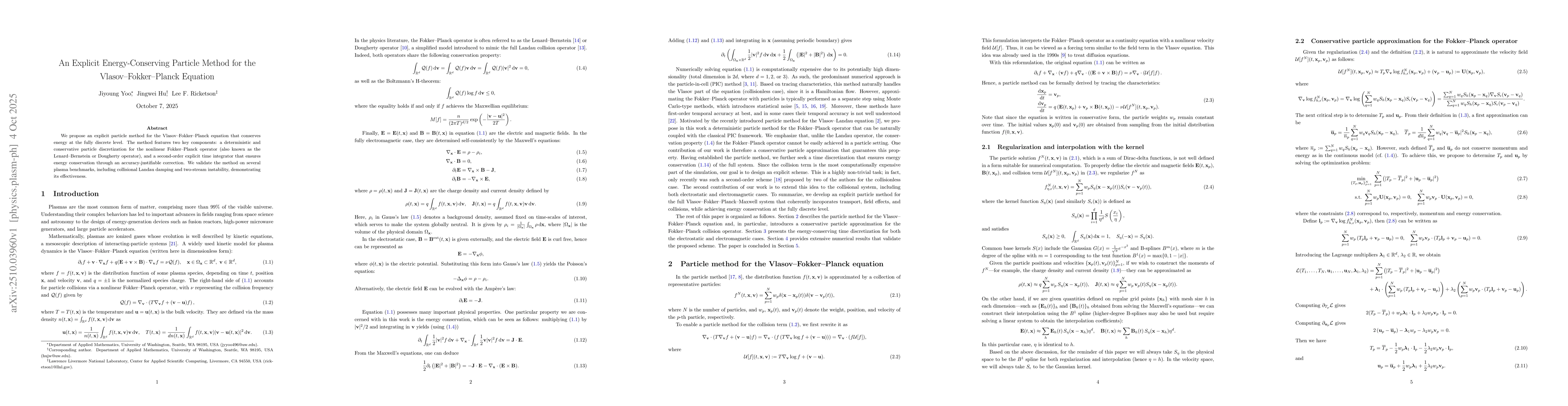 Thumbnail for An Explicit Energy-Conserving Particle Method for the
  Vlasov-Fokker-Planck Equation