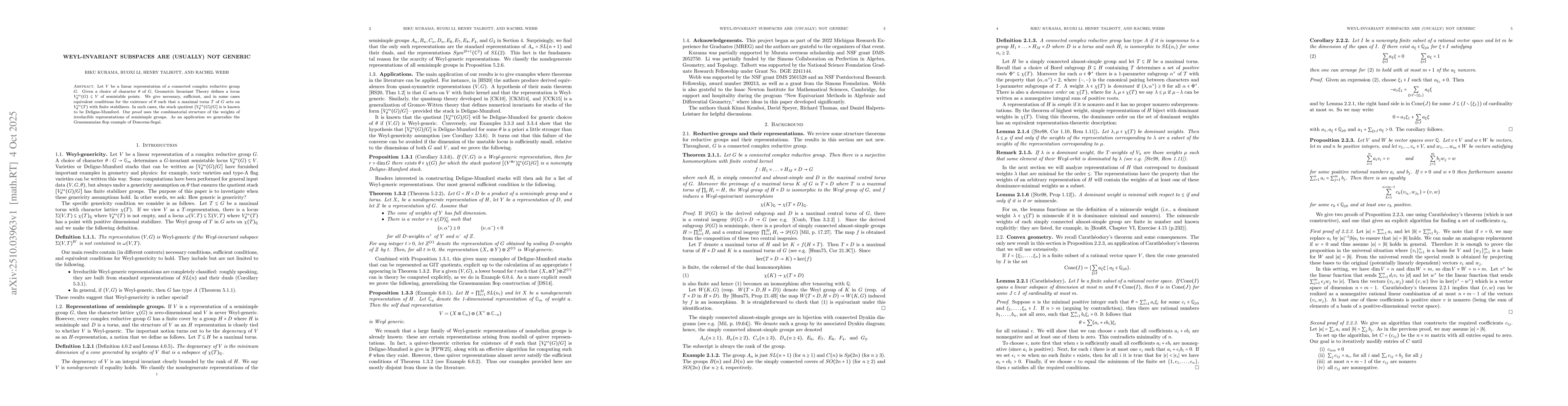 Thumbnail for Weyl-invariant subspaces are (usually) not generic