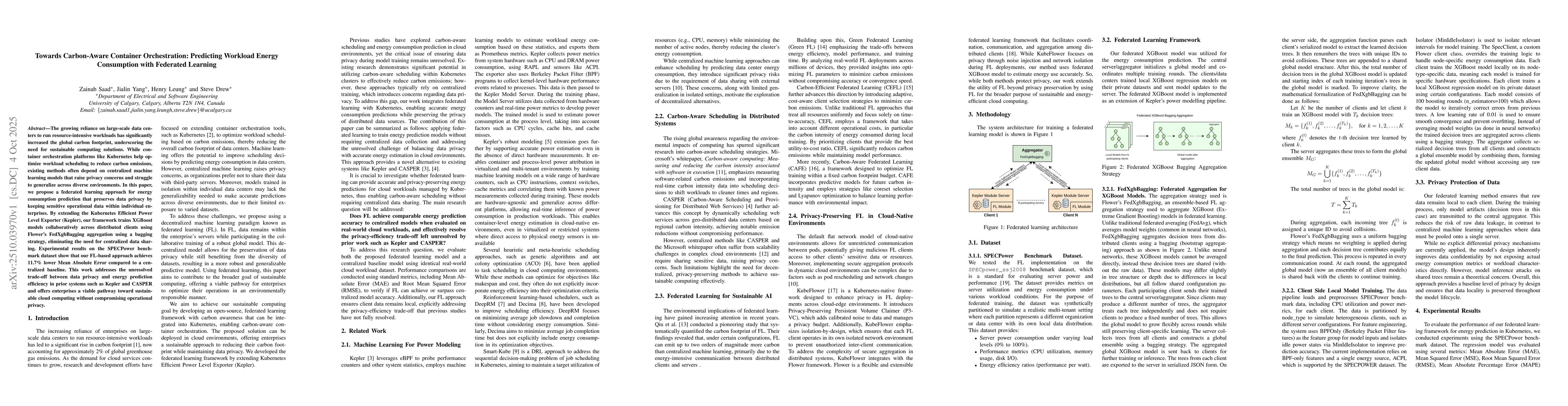 Thumbnail for Towards Carbon-Aware Container Orchestration: Predicting Workload Energy
  Consumption with Federated Learning