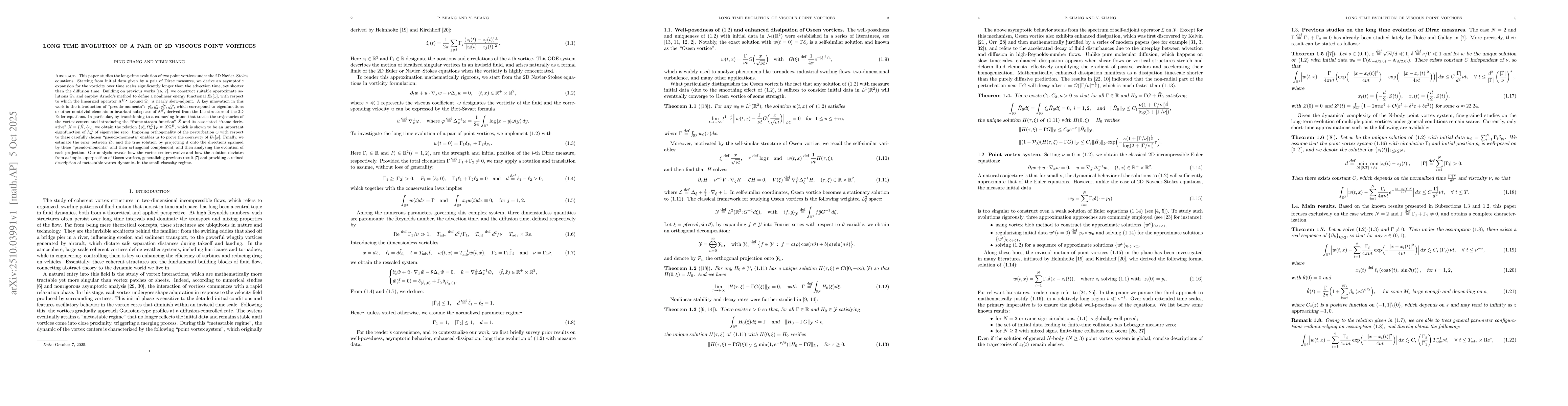 Thumbnail for Long time evolution of a pair of 2D viscous point vortices