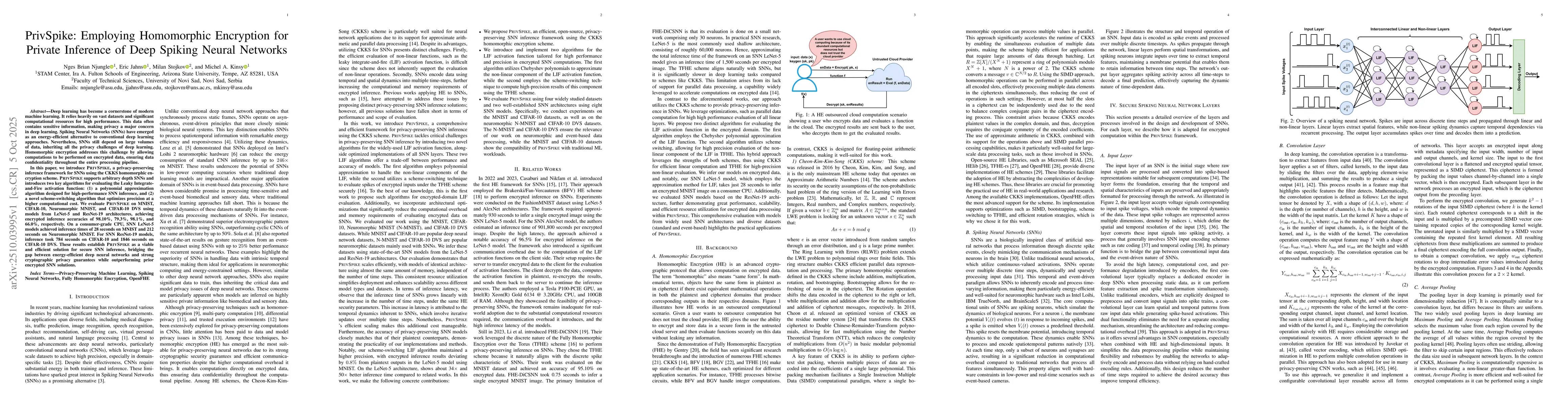 Thumbnail for PrivSpike: Employing Homomorphic Encryption for Private Inference of
  Deep Spiking Neural Networks