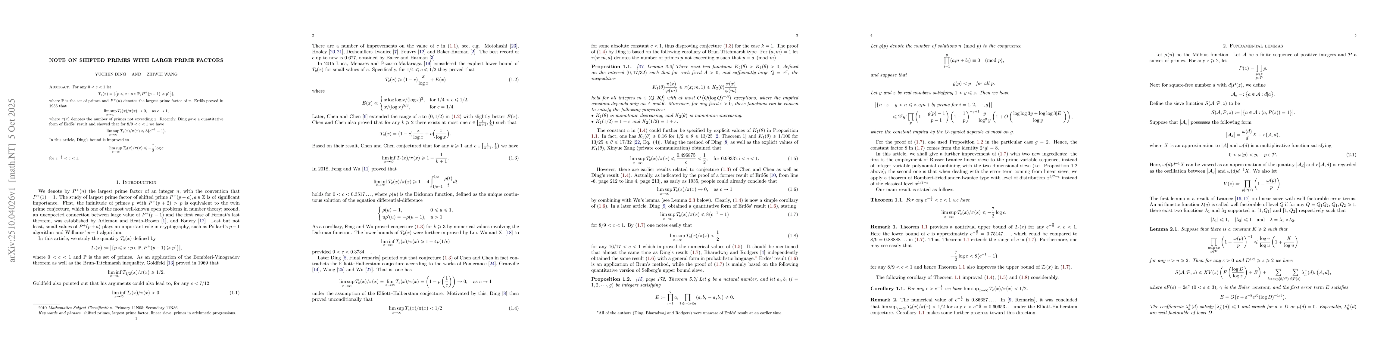Thumbnail for Note on shifted primes with large prime factors