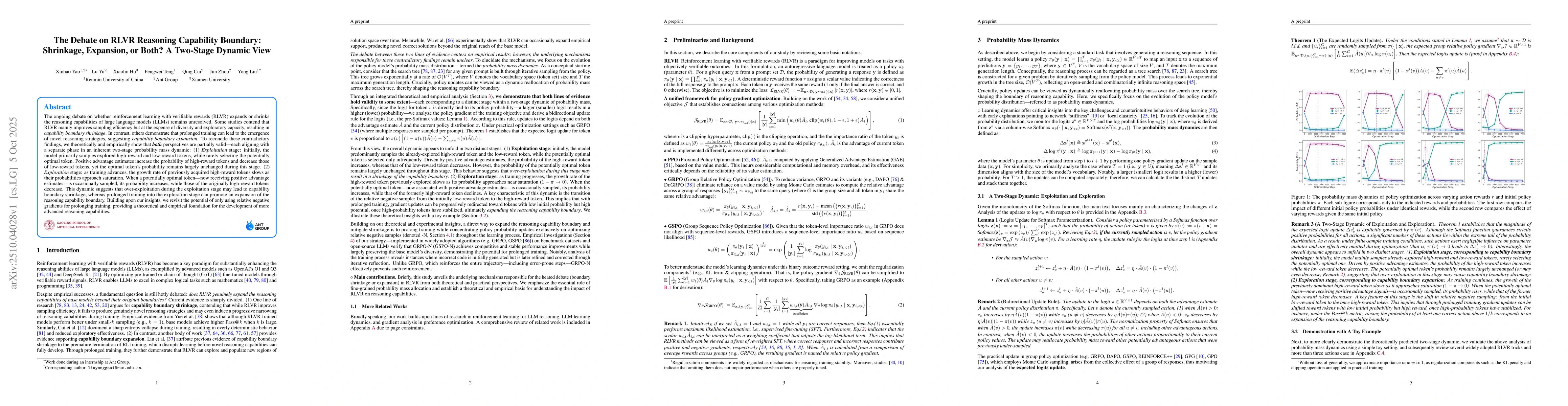 Thumbnail for The Debate on RLVR Reasoning Capability Boundary: Shrinkage, Expansion,
  or Both? A Two-Stage Dynamic View