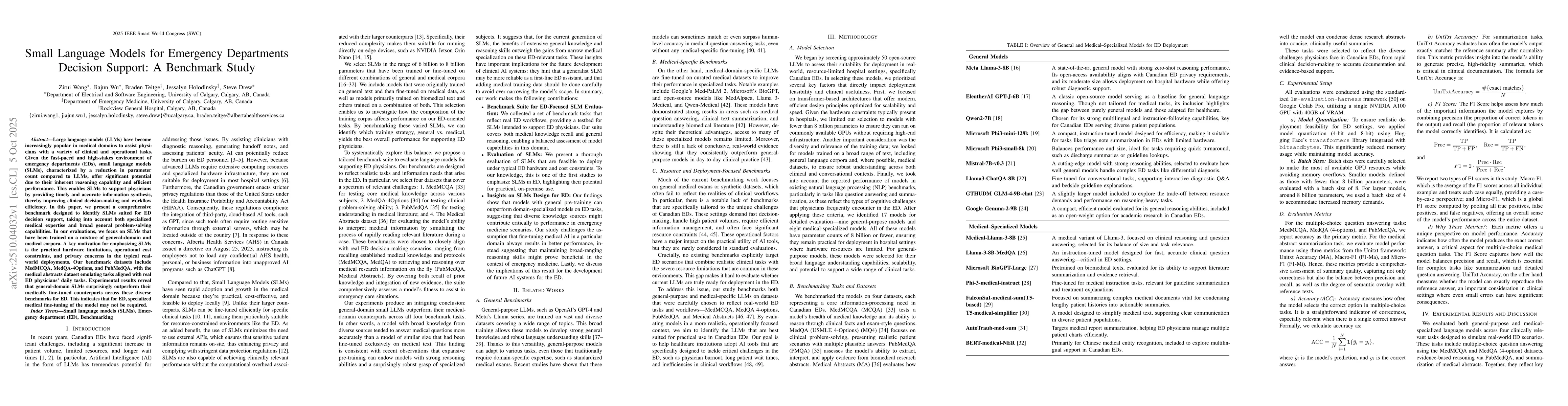 Thumbnail for Small Language Models for Emergency Departments Decision Support: A
  Benchmark Study