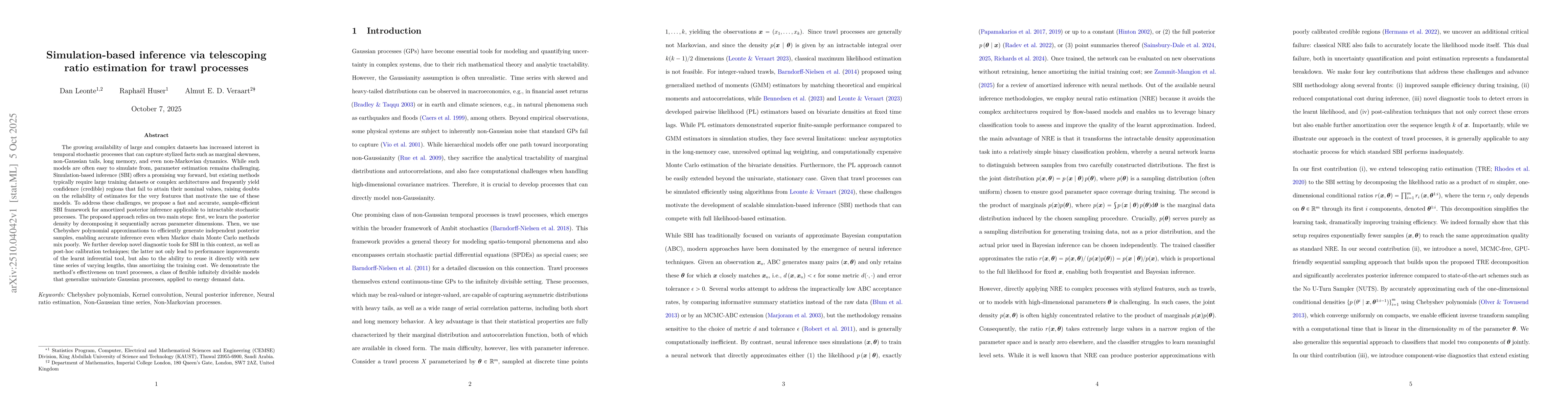 Thumbnail for Simulation-based inference via telescoping ratio estimation for trawl
  processes